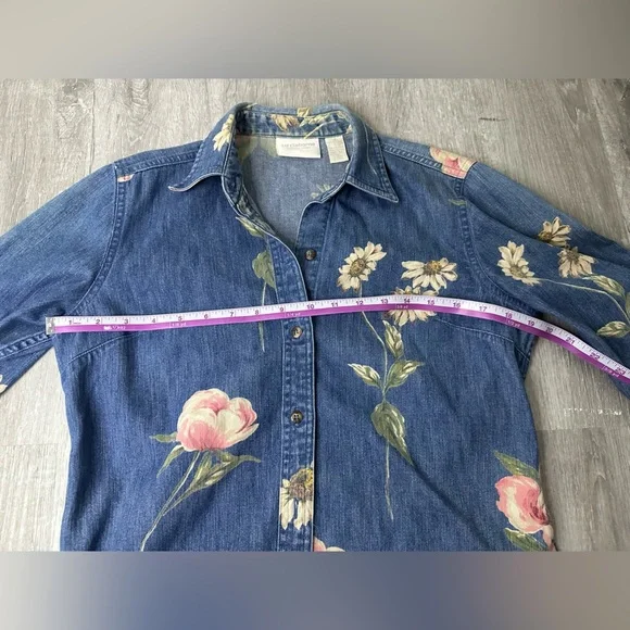 Liz Claiborne Lizwear Jeans Vintage Y2K Denim Floral Button Down - Picture 6 of 10